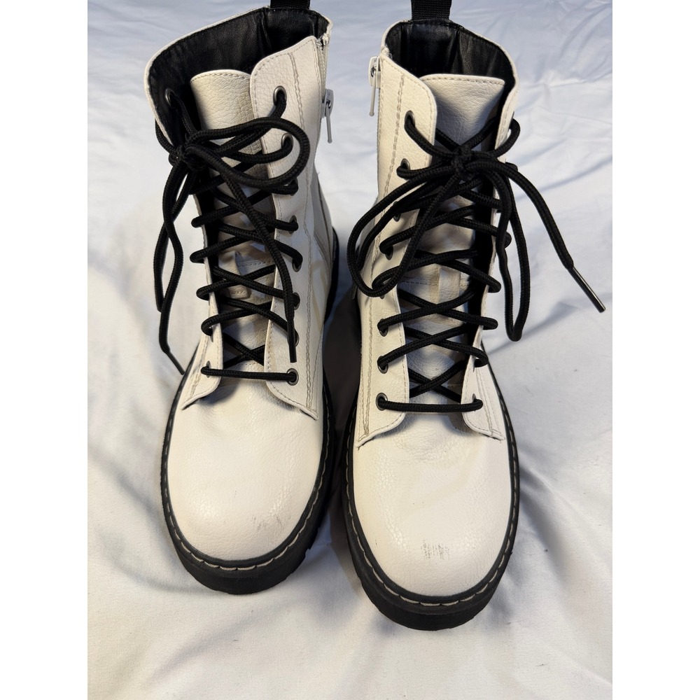 Sincerely Jules Harper White Lace Up Combat Boots Platform Lug Sole Side Zip 8